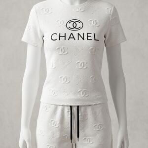Chanel White Logo Short Sleeve Tee